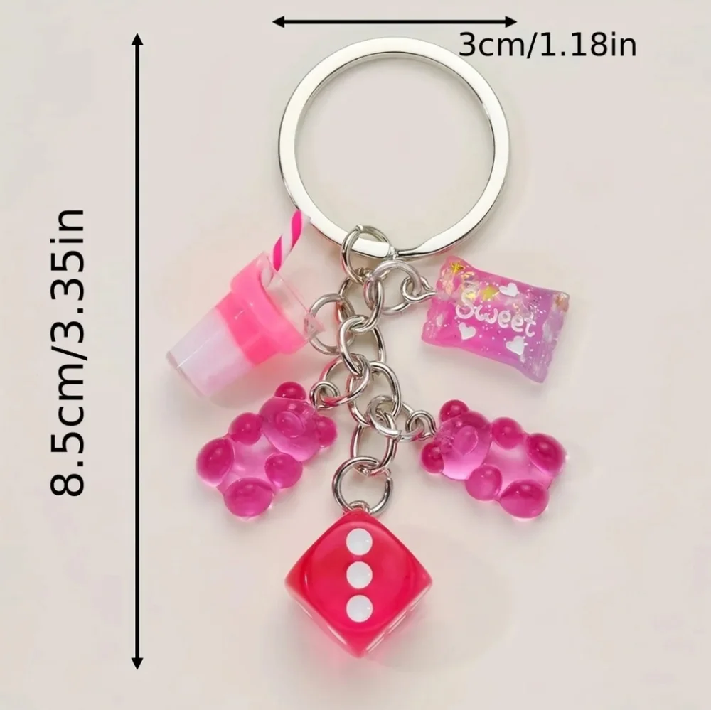 Resin‎ Dice & Mini Bears Drink Cup Candy Keychain Colorful & Playful Bag Charm